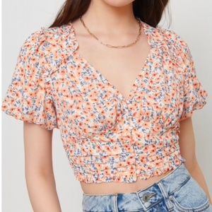 Dynamite orange and white dainty floral crop top XS